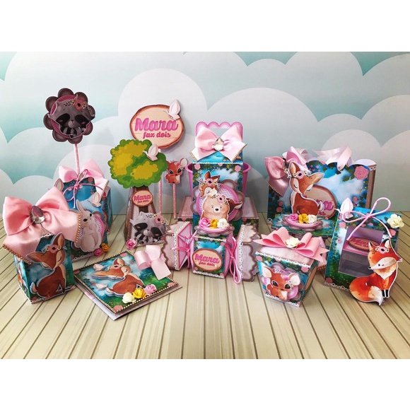Kit Caixinhas Lembrancinha Personalizada Bosque Encantado Aniversário Festa Infantil