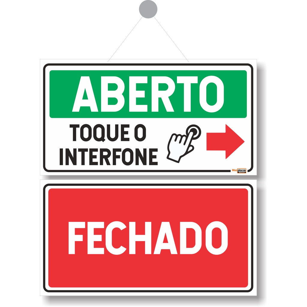 Placa Aberto fechado Toque Interfone seta direita