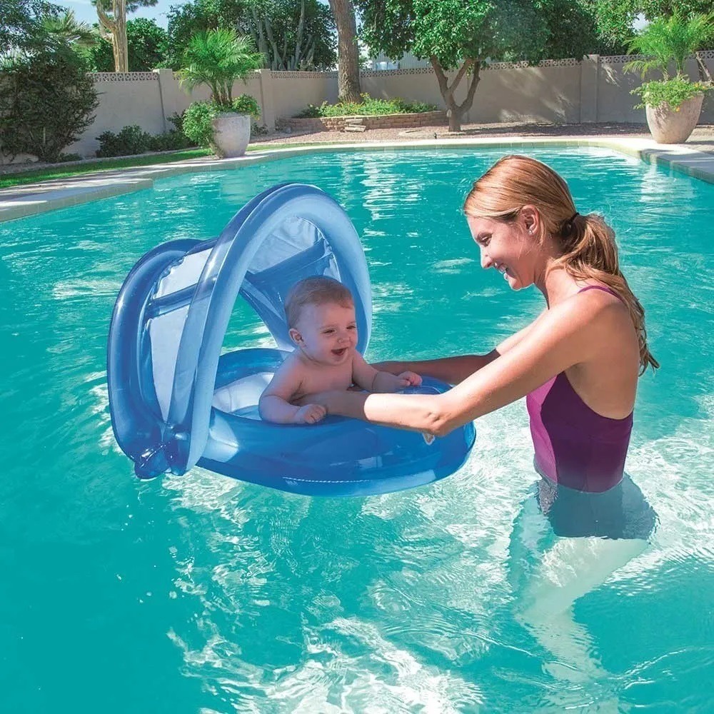 Boia Bote Inflavel Infantil C Fralda e Sombra Piscina Lazer