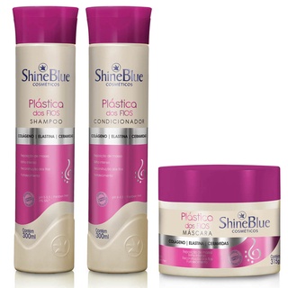 Kit Plástica dos Fios Shine Blue Shampoo Condicionador Másc