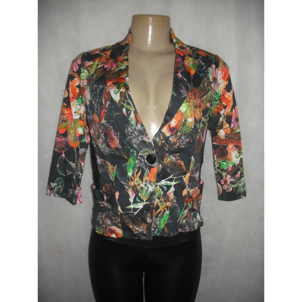 CASACO BLAZER PRETO FLORIDO COLORIDO SPECULUM M usado bom estado