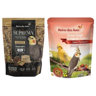 Kit Reino das Aves - Mix de Sementes Suprema Selecta Grãos 700g + Extra Gold Calopsita Frutas 400g em Oferta na Shopee