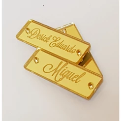 20 Medalhas tag retangular em acrílico espelhado - Escrita Personalizada Sem Desenho e diversos tamanhos