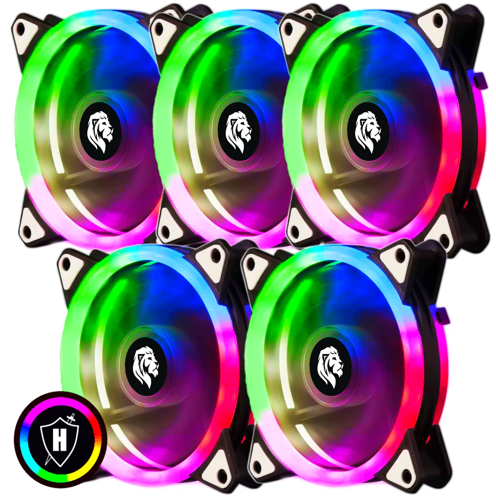 Kit 5 Cooler Fan Led RGB 120mm 12cm Gabinete Pc Gamer Ventoinha