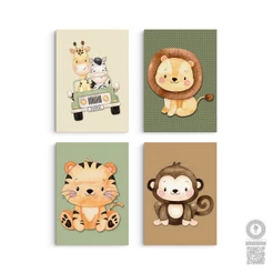 Kit 4 Placas Quadro Decoração Quarto Infantil Menino Menina Safari Animais Bebê