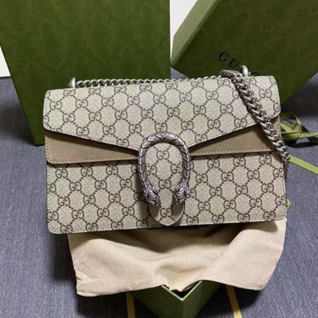caixa + produto com número de série] Bolsa de ombro de corrente Gucci, nova bolsa de couro