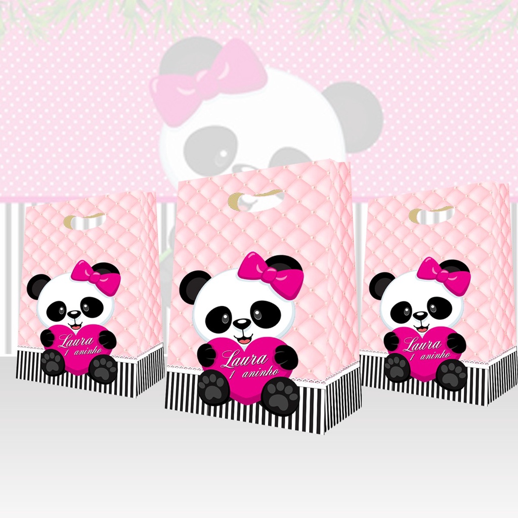10 Sacolas Surpresa Ursinha Panda Rosa Sacolinhas Lembrancinhas para Aniversário