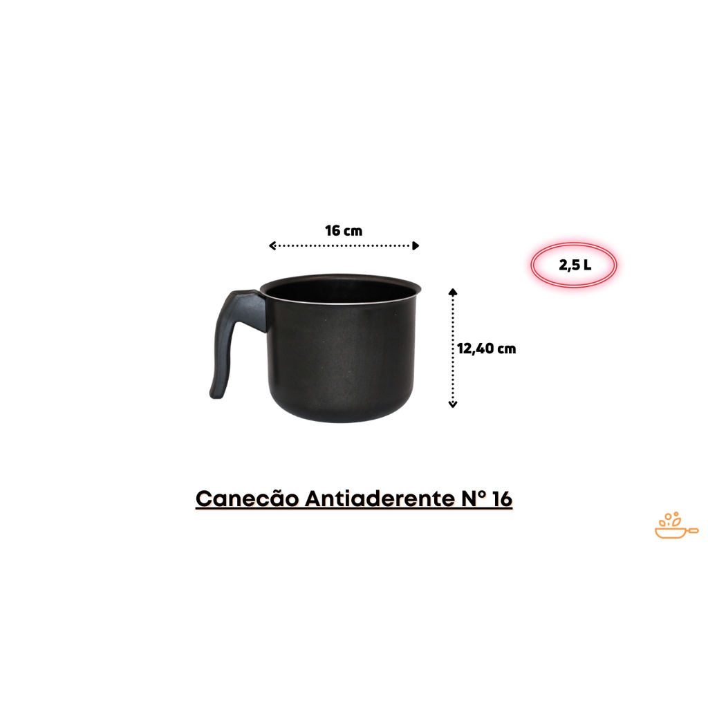 Canecão Leiteira Preto Antiaderente No 16 - 2,5 Litros - "Teflon"