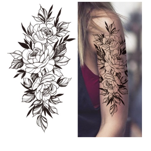 Tatuagem Temporária Feminina Rosas Floral Linda - 20x10cm - XQB-270