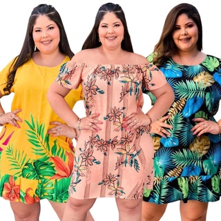 Kit 3 Vestido tecido viscose plus size casual