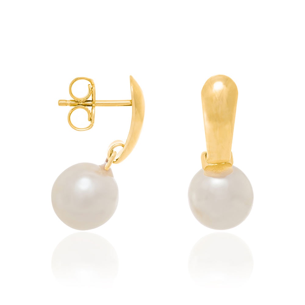 Brinco Rommanel Com Base lisa e Pérola sintética na Ponta 1,3cm 522093