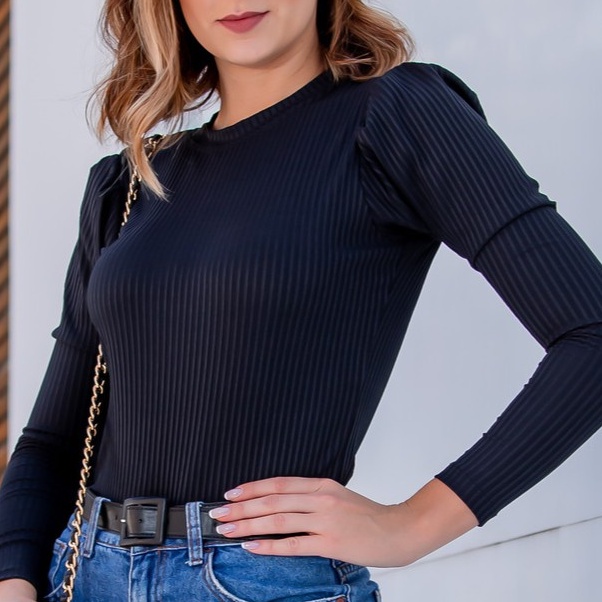 Blusa Canelada Manga Longa Princesa - Outono/Inverno - Várias Cores