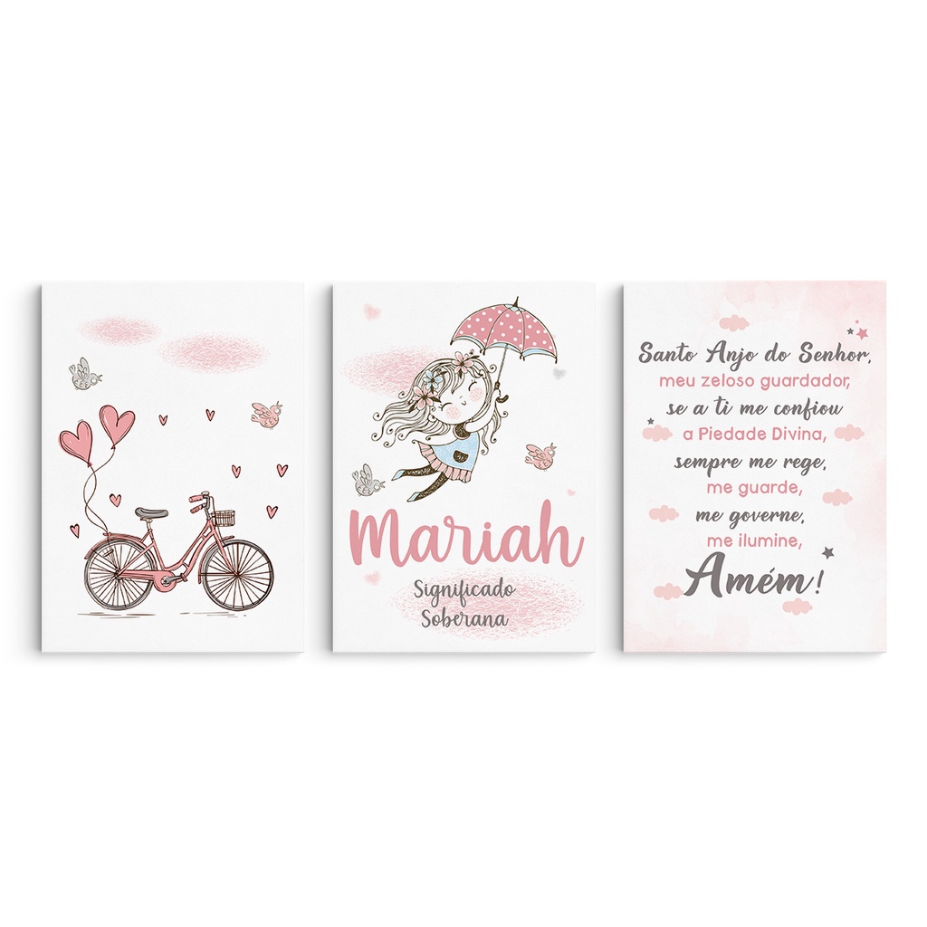 Quadro Personalizado Com Nome Quarto de Menina Bebê Infantil Oração Santo Anjo