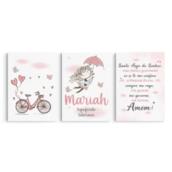 Quadro Personalizado Com Nome Quarto de Menina Bebê Infantil Oração Santo Anjo