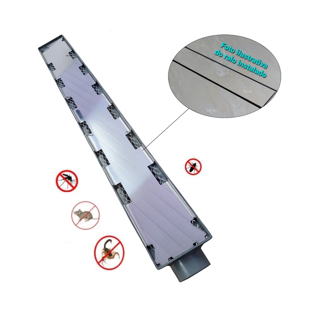 Ralo Linear 6x50cm Sifonado Anti Insetos Invisível Cola Piso Para Banheiros Ou Áreas Cobertas C/ Coletora