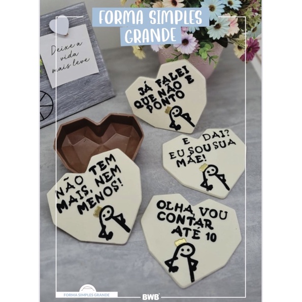 forma bwb p/chocolate flork meme coração lapidado lançamento dia das mães// em Oferta na Shopee