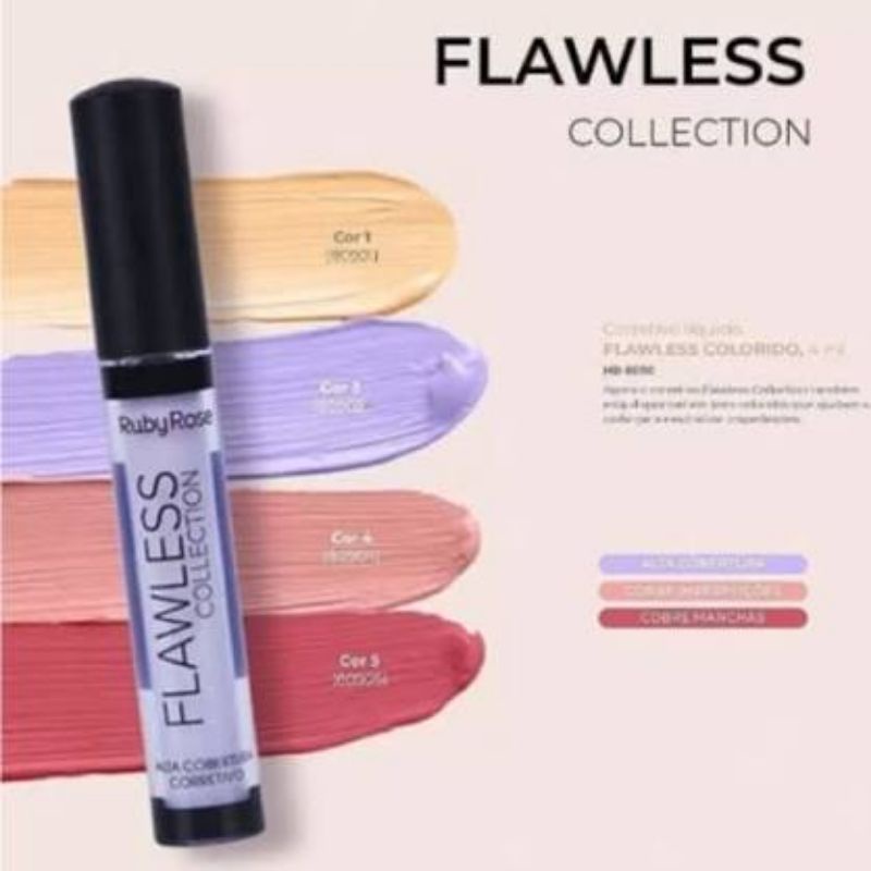 Corretivo Liquido Colorido Para Machas Olheiras e Imperfeições - Maquiagem Ruby Rose Flawless