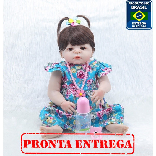 Bebê Reborn Menina Barata Colar 100% Silicone Realista 55cm