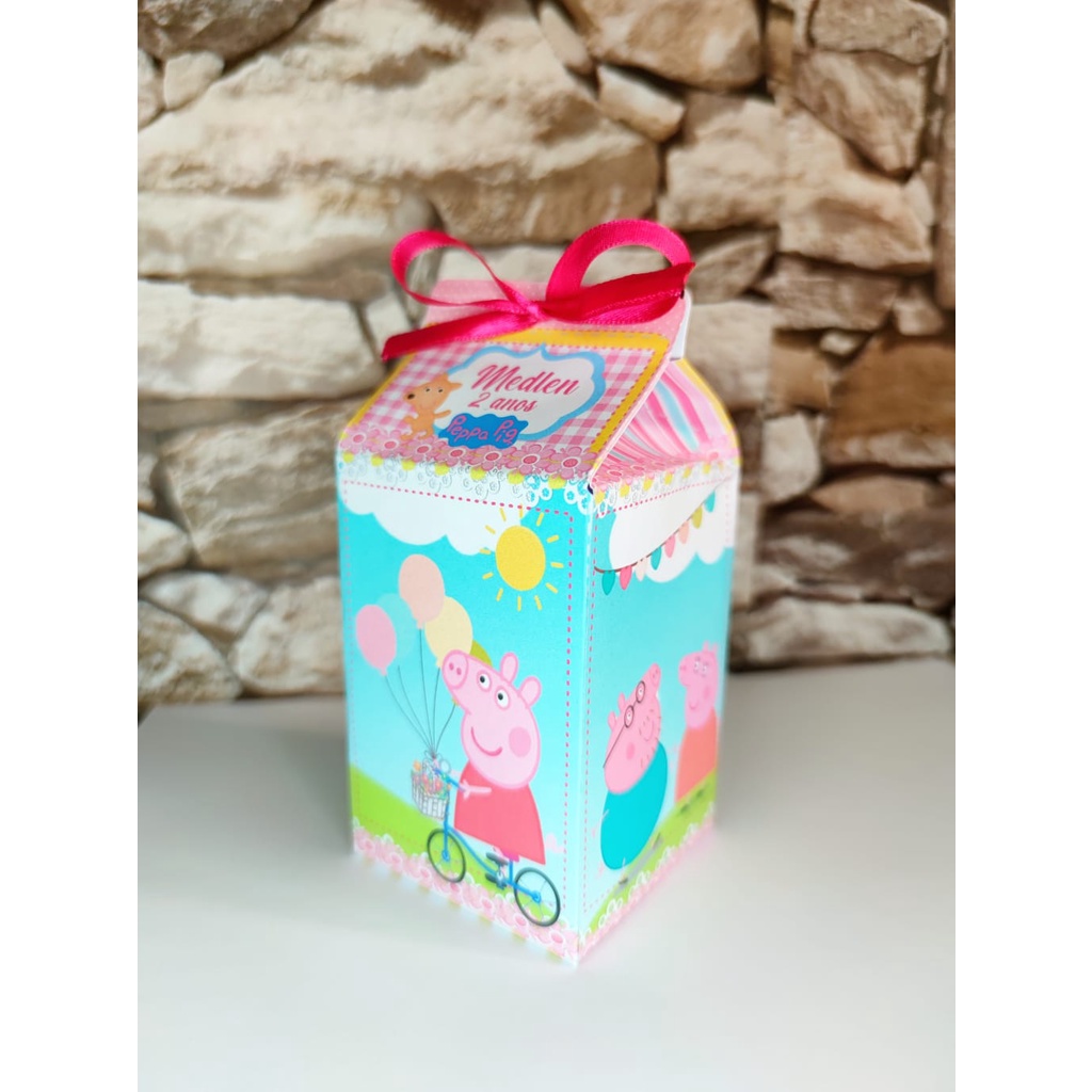 20 Caixinhas Milk Personalizadas Peppa Pig (BRINDE FITA DE CETIM ...