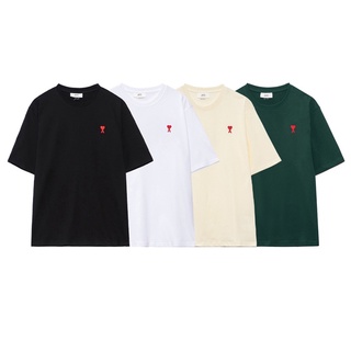 Street Wear Top Am-- Pequeno Bordado De Coração Vermelho Manga Curta Homens Mulheres Mesmo Estilo