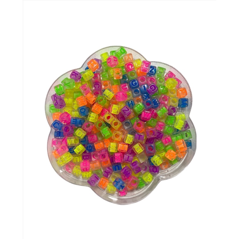Miçanga Cubo de Letras - Translúcido Multicolorido - 6x6mm - 100g
