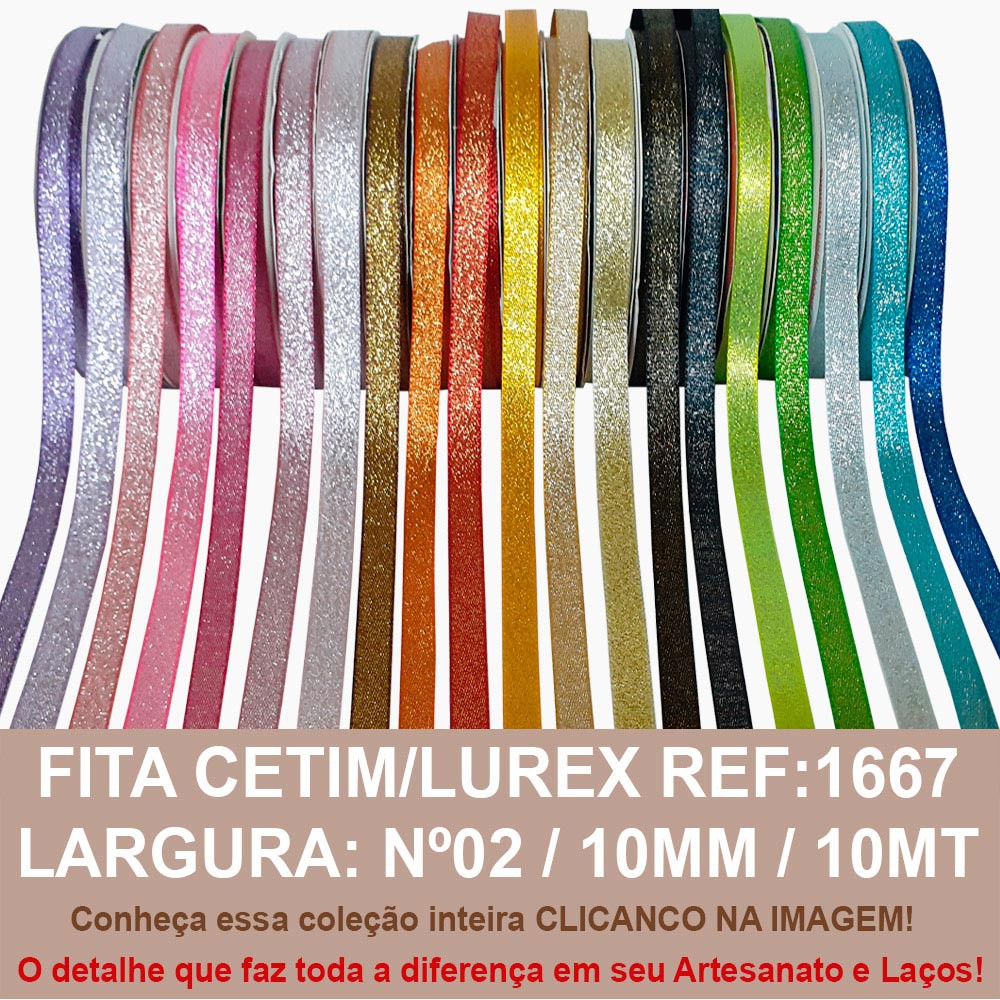 Fita Cetim Gliterize/lurex Sinimbu 10mt R.1667/10mm /nº2 em Oferta na Shopee