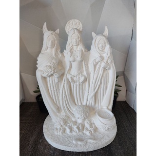 Imagem Deusa Tríplice Hecate branca gesso cru 30cm