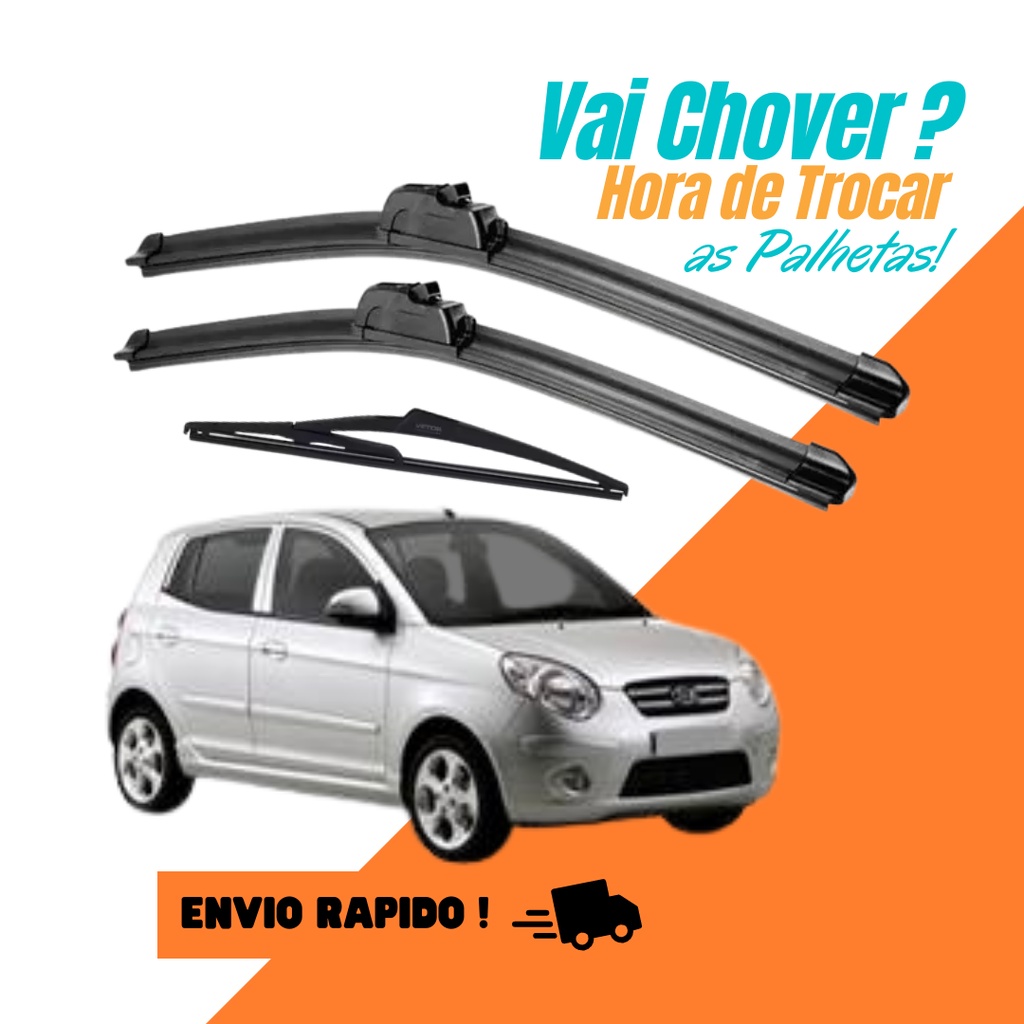 Kit Palheta Limpador Parabrisa Dianteiro + Traseiro Kia Picanto 2006 2007 2008 2009 2010 2011 em Oferta na Shopee