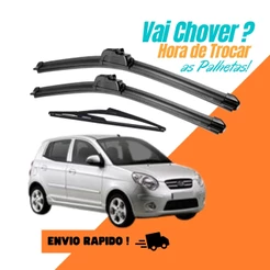 Kit Palheta Limpador Parabrisa Dianteiro + Traseiro Kia Picanto 2006 2007 2008 2009 2010 2011