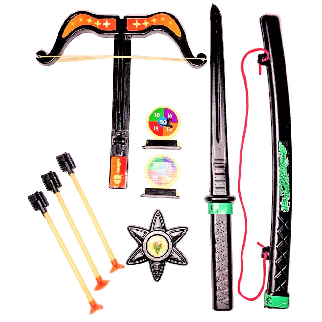 Super Ninja Samurai Infantil Kit Com Espada Katana + Arco E Flecha + Shuriken + Alvos