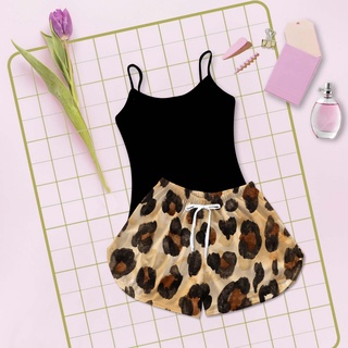 Pijama Baby Doll Feminino Preto Estampa Animal Print