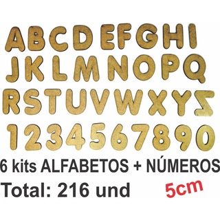 6 Alfabetos e Números Mdf Madeira 5cm 216 Letras e Número - Mega Impress