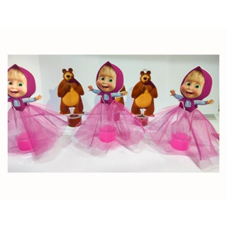10 Tubetes Personalizados Masha e o Urso  3d Com Saia De Tule com urso em Oferta na Shopee