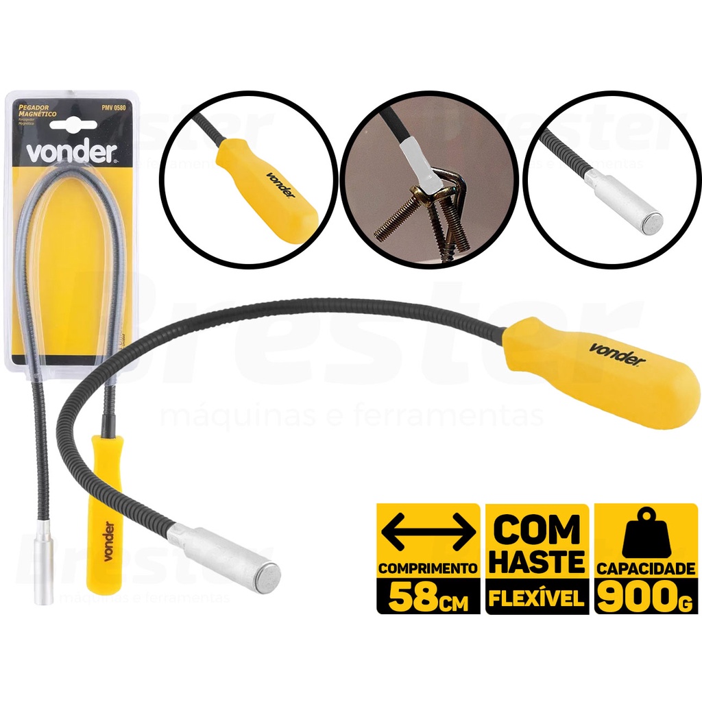 Pegador Magnético Haste Flexível 58cm Imã Potente Pega Chave Moeda Metal Pmv0580 Vonder em Oferta na Shopee