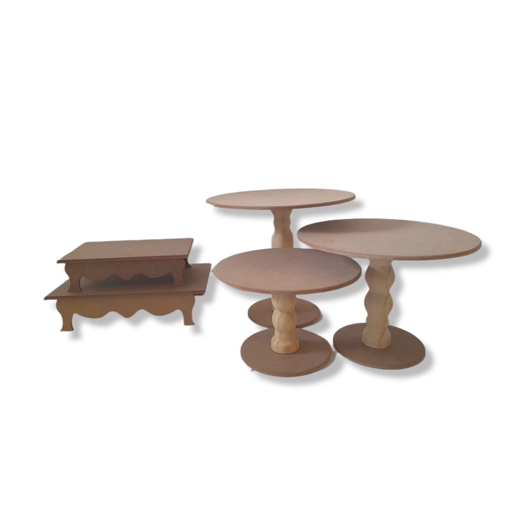 Conjunto De Festa 5 Peças Mesa Decoração Docinho Bandeja Mdf Cru