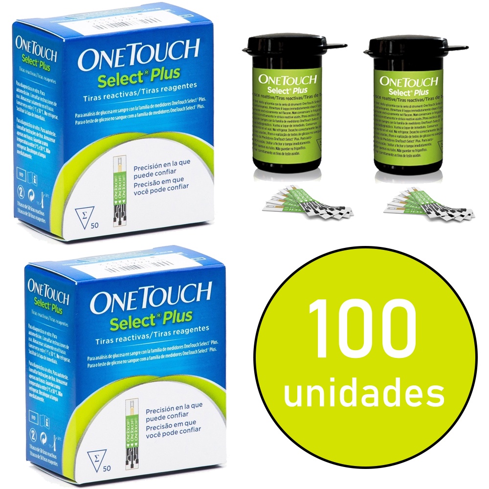 KIT 100 TIRAS FITAS DE GLICEMIA ONETOUCH PARA MEDIR GLICOSE ONE TOUCH SELECT PLUS em Oferta na Shopee