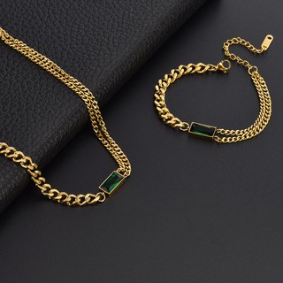 Colar Clavícula De Aço De Titânio Com Pingente Verde Avançado Retrô