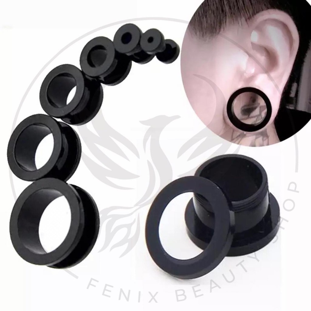 2 Alargador De Orelha Tunel Preto De Acrílico Par Piercing em Oferta na Shopee