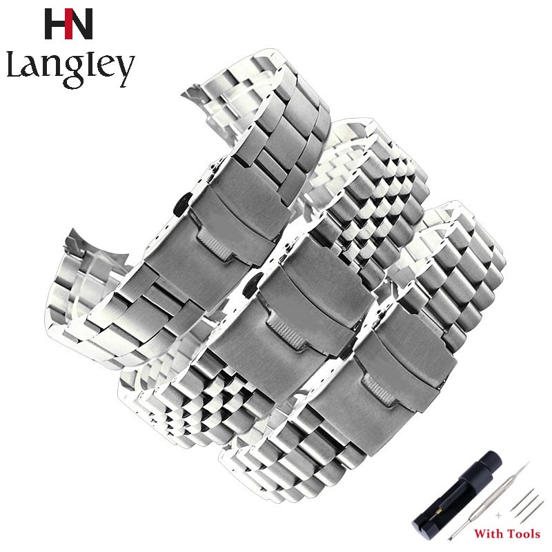 Stainless Steel Bracelet 20mm 22mm Full Width Polished Silver Luxury Metal Replacement Metal Bracelet for Seiko Watch