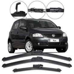 Kit 3 Palhetas Limpador Parabrisa Dianteiro + Traseiro VW Fox 2003 2004 2005 2006 2007 2008 2009