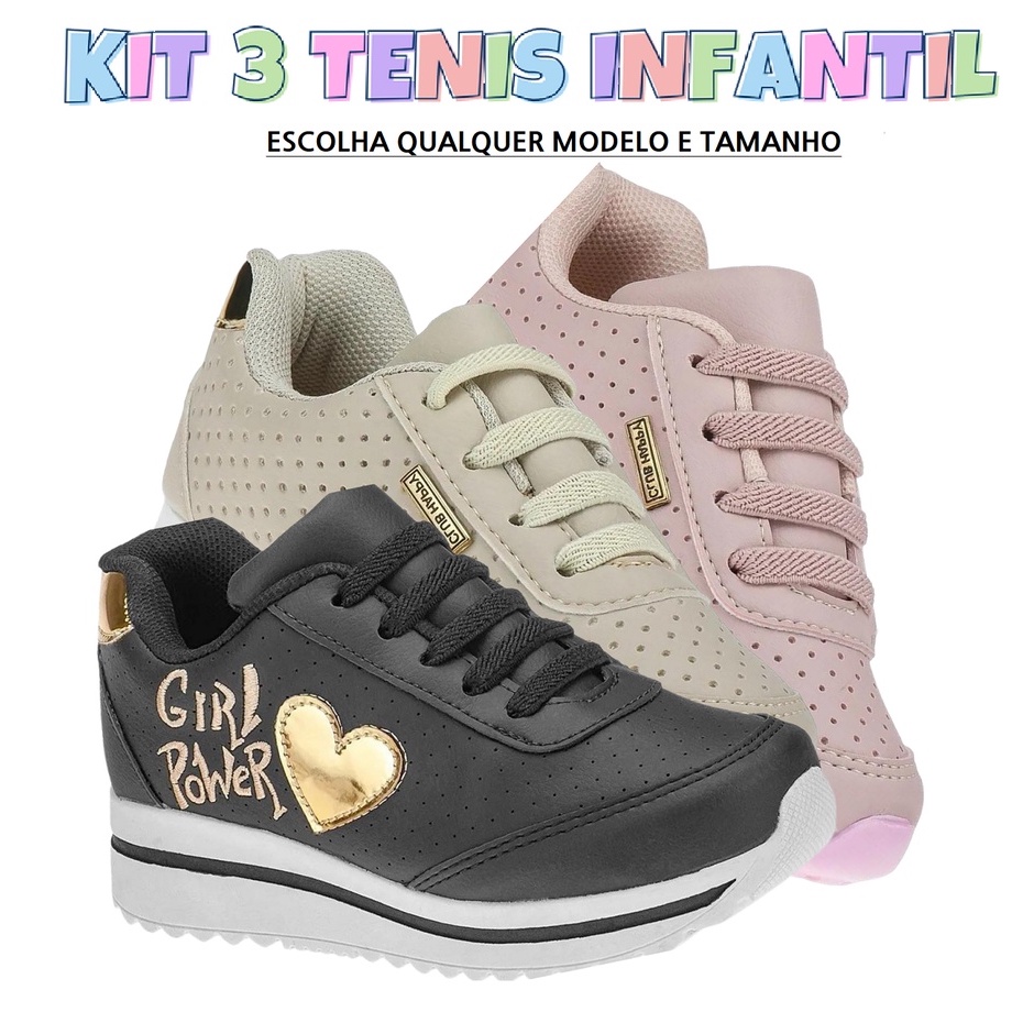 Kit 3 Pares De Tenis Criança Tenis Feminino Infantil Envio em 24h - Baby & Kids Fashion