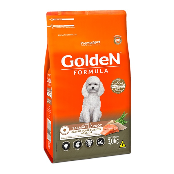 Ração Golden Formula Mini Bits para Cães Adultos de Pequeno Porte Sabor Salmão e