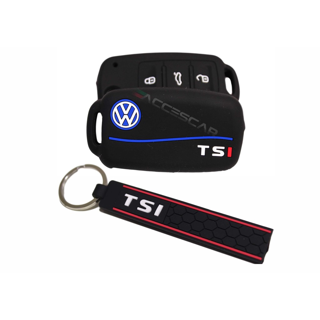 Kit Capa Silicone Chave Canivete Volkswagen TSI  + Chaveiro TSI  Jetta Golf Up Tiguan Fox Gol