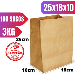 Saco Kraft Embalagem SOS Para Delivery 3KG Com 100 Und 25x18x10
