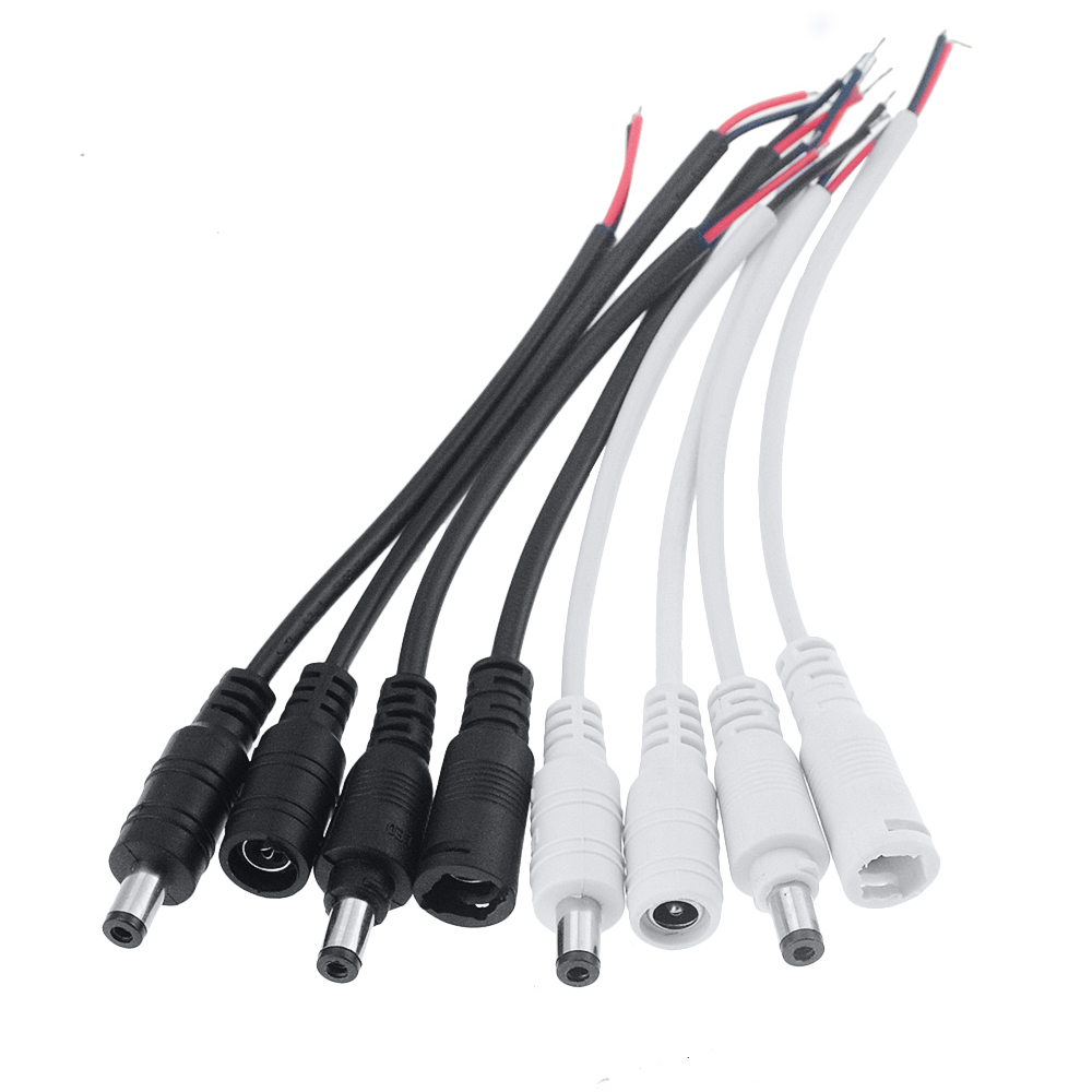 Cables De Alimentación DC 5.5x2.1 Mm - Pack De 5, Ángulo Recto, 28 Cm, Para Cámaras Y LED