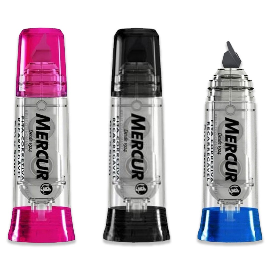 Corretivo em Fita Recarregável 6m x 5mm Mercur Azul, Rosa e Preto Shopee Brasil