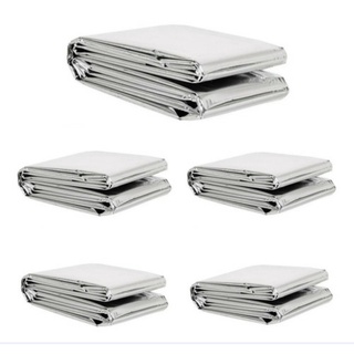 Kit 5 Cobertor Manta Térmica Aluminizado Isolante Emergência Resgate Acampamento Camping Hipotermia Morador de Rua Doação Procedimento Estético Estética Aquecimento Proteção Calor Frio Quente Gelado Térmico Polietileno Aluminada Vitima Isolante Montanha