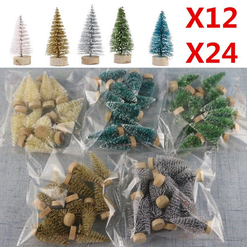 12pcs/24pcs Árvore De Natal De Bricolage Pequena Decoração De Pinho Festa De Ano Novo Presente Artesanato