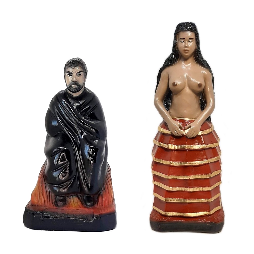 Estátua Pomba gira 7 saias vermelha exu capa preta sentado gesso candomblé umbanda imagem