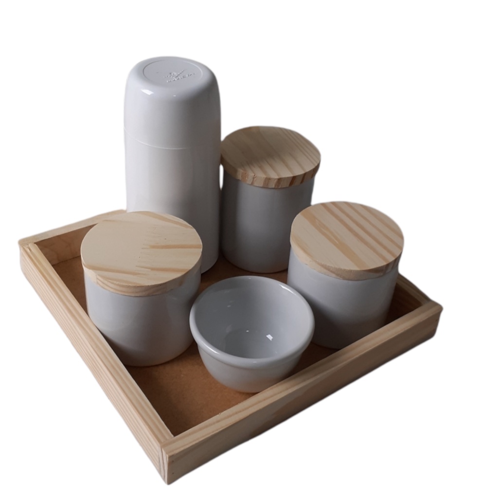 Kit Higiene Bebê Porcelana Branca Maternidade Molhadeira Potes Garrafa Térmica Bandeja maternidade menino menina porta algodão cotonete